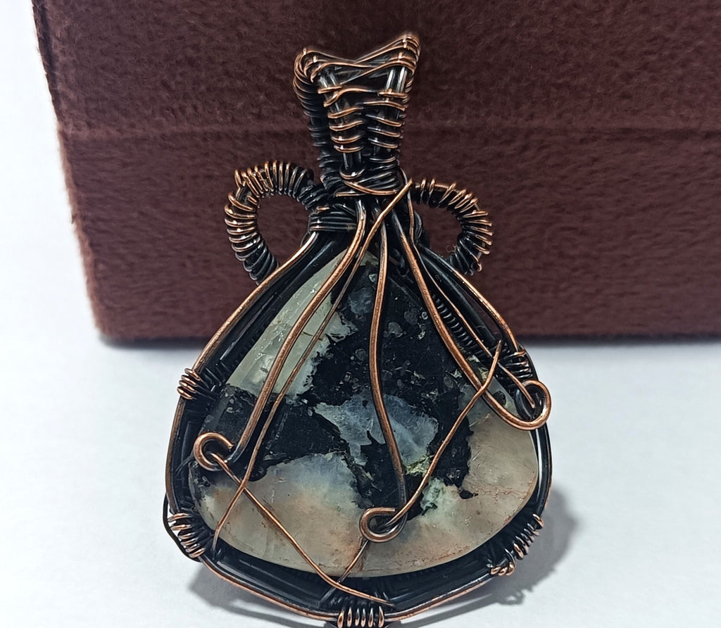 92.55 Ct GIE Certified Copper Zebra Wire Wrapped Handmade Pendant Gift For Mom