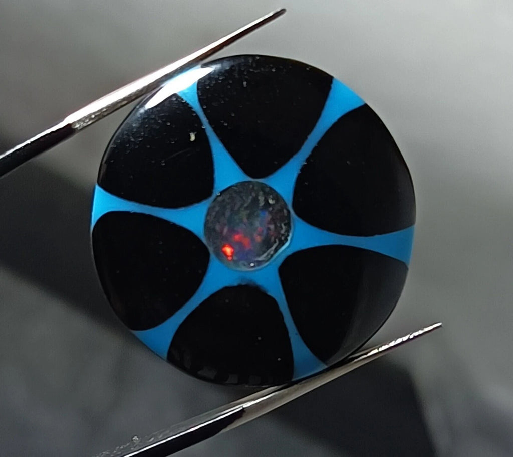 22.80 Ct Black &Blue Onyx Trapiche Fire Opal Inside Round Cut Loose Gemstone