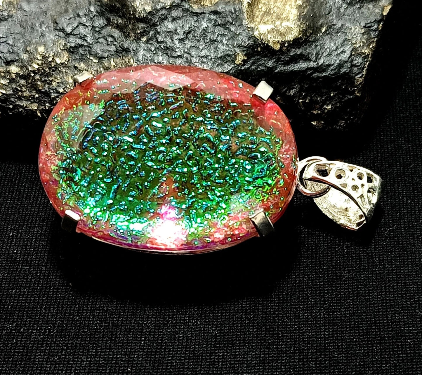 112.90 Ct Natural Oval Monarch Fire Opal Doublet Solid Silver Pendant Gemstone