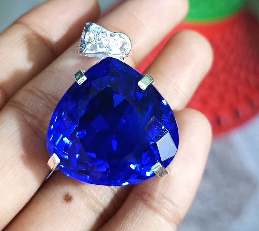 Blue Little Heart Topaz Certified Natural 77.15 Ct 925 Sliver Pendant Gemstone