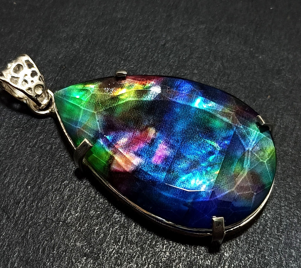 Certified 91.35 Ct Natural Ammolite 925 Solid Silver Rainbow Pendant Gemstone
