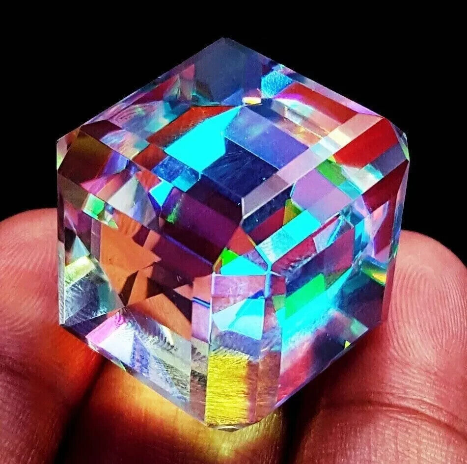 EGL Certified 165 Ct Natural Cube Cut Rainbow Color Mystic Quartz Loose Gemstone