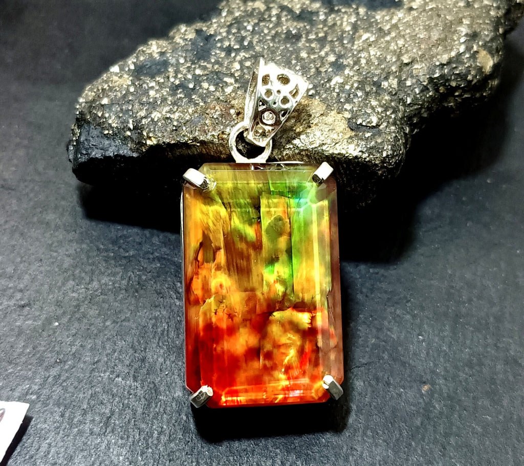 Certified 58.40  Ct Natural Ammolite 925 Solid Silver Pendant Loose Gemstone