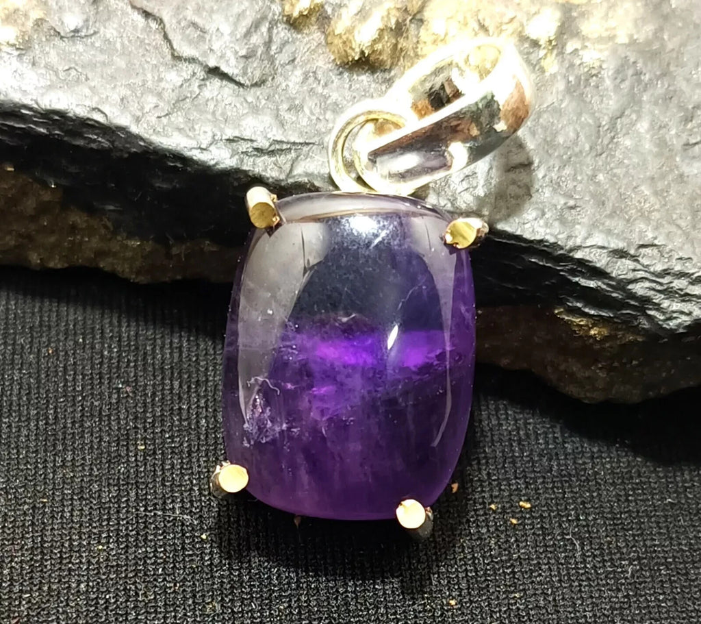 Flawless Natural PURPLE Amethyst 24.90 Ct Sterling Silver Cabochon A++ Pendant