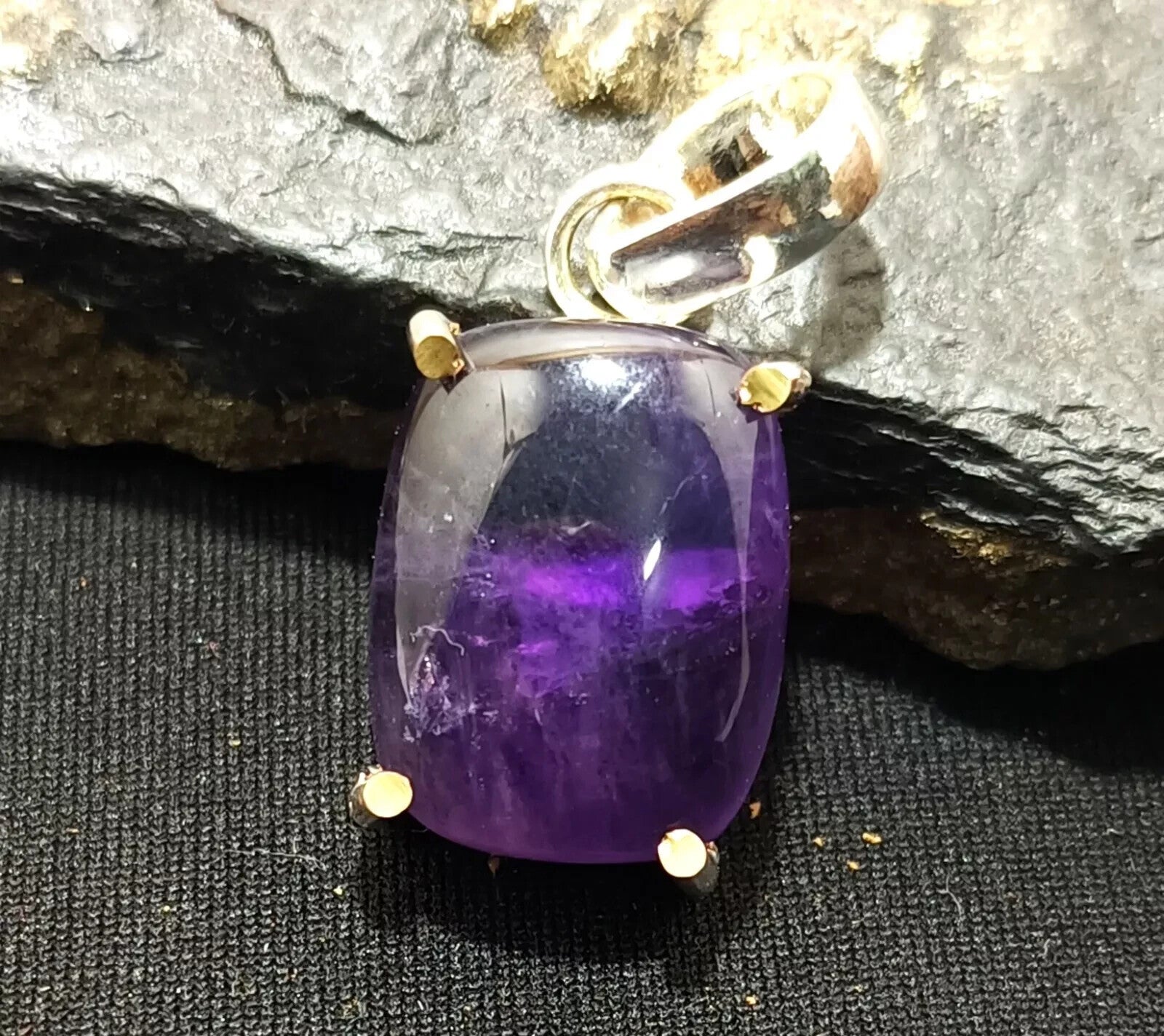 Flawless Natural PURPLE Amethyst 24.90 Ct Sterling Silver Cabochon A++ Pendant