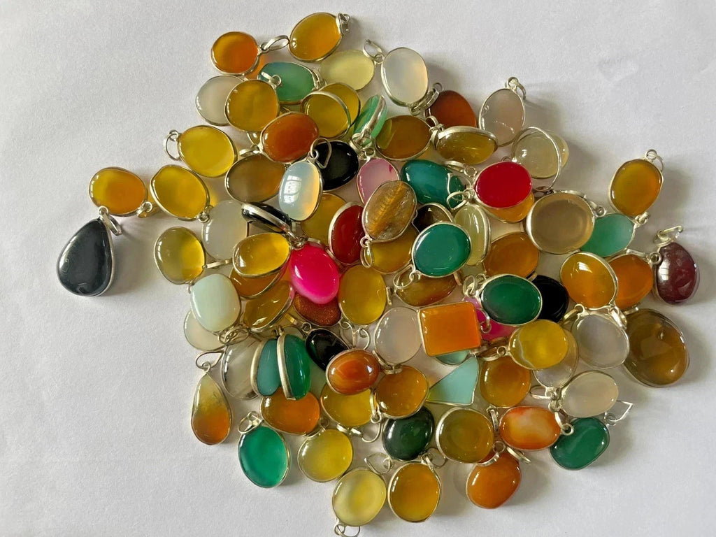 30 Pcs Onyx Mix Color Gemstone Baby Pendants 925 Silver Plated Jewelry NEW BULK