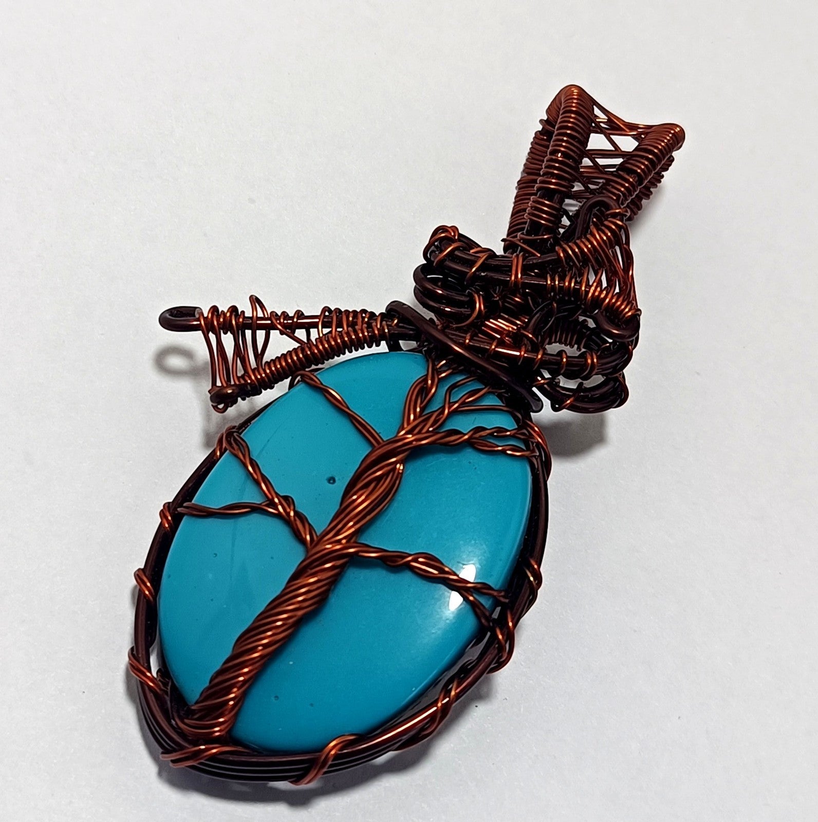 92.95 Ct Certified GIE Tree Of Life Turquise Copper Wire Jewelry HandmadePendant