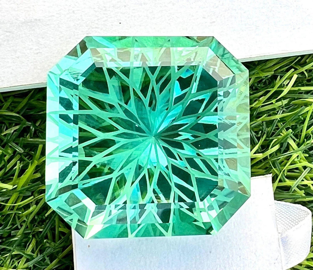 GIE Certified Natural Brazilian 100 Ct Asscher Cut Green Topaz Loose Gemstone