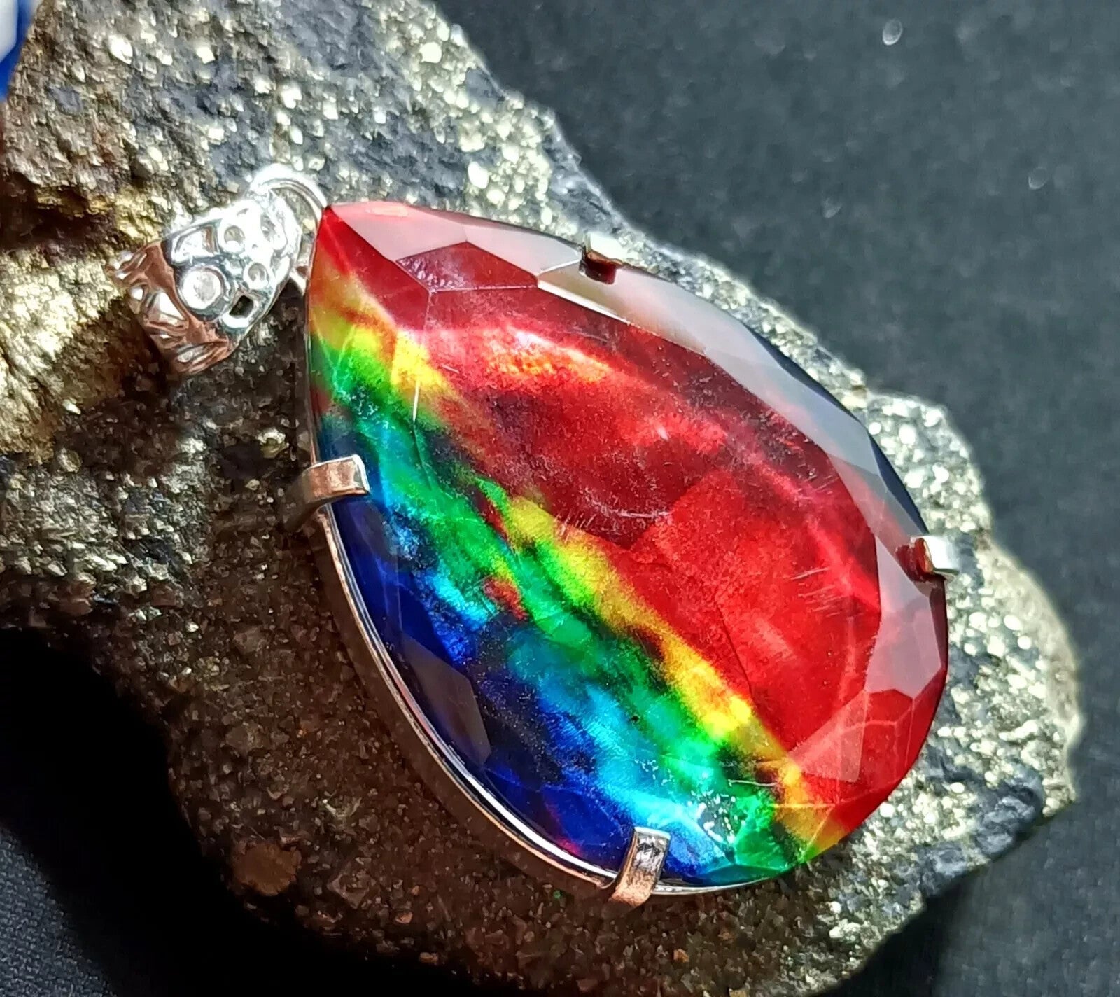 86.50 Ct Natural Ammolite 925 Solid Silver PENDANT MultiColor Certified Gemstone
