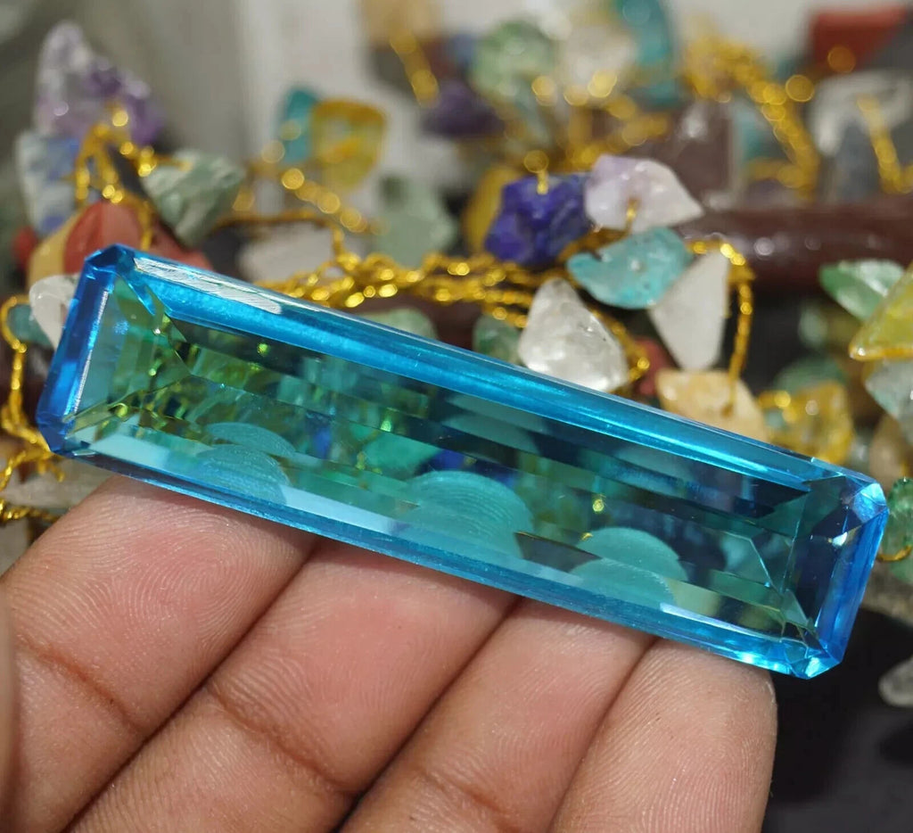 Certified Natural Brazilian 95.50 Ct Sky Blue Emerald Cut Topaz Loose Gemstone