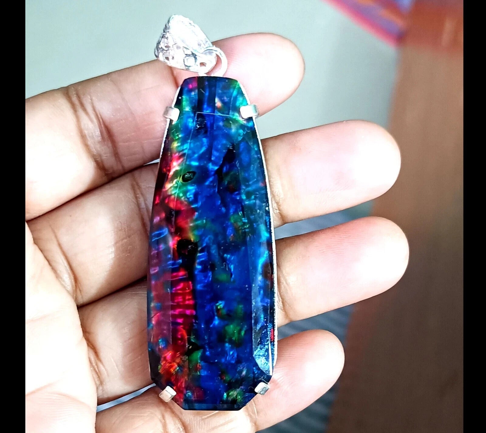 Certified 101.10 Ct Natural Ammolite 925 Solid Silver Rainbow Pendant Gemstone