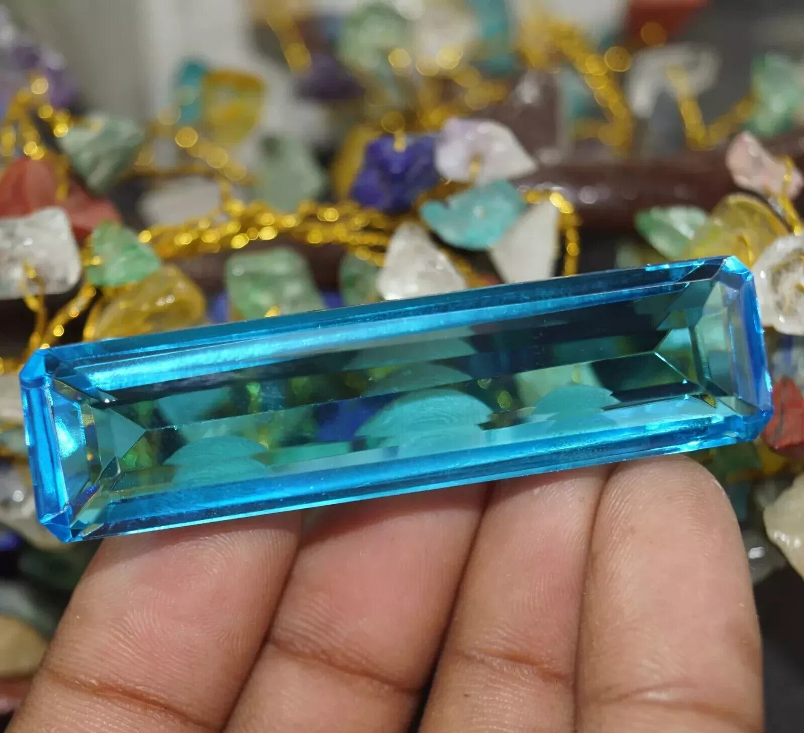 Certified Natural Brazilian 95.50 Ct Sky Blue Emerald Cut Topaz Loose Gemstone