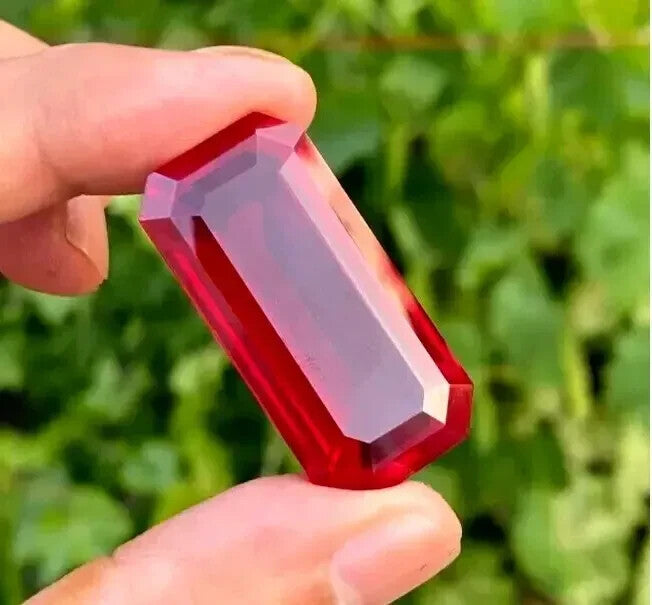 96.4 Ct Burmese Certified Natural Red Ruby Flawless Emerald Cut Loose Gemstone