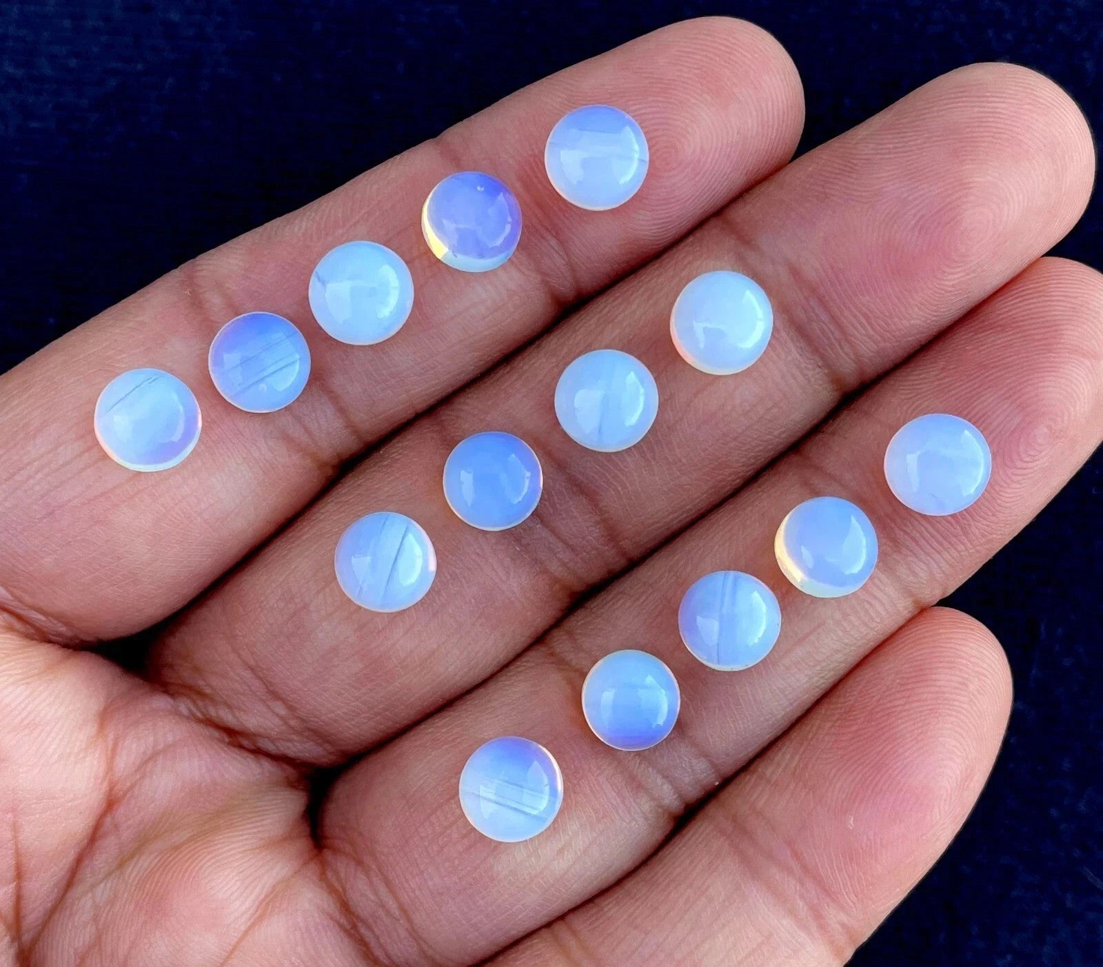 15 Pcs Natural Rainbow Moonstone 7x7 mm Round Blue Shines Cabochon Gemstones Lot