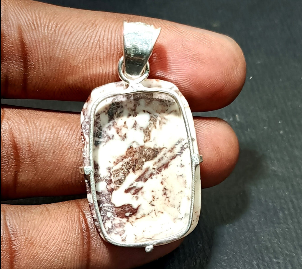 45.65 Ct Natural White Turquoise Slab 925 Solid Silver Pendant Loose Gemstone