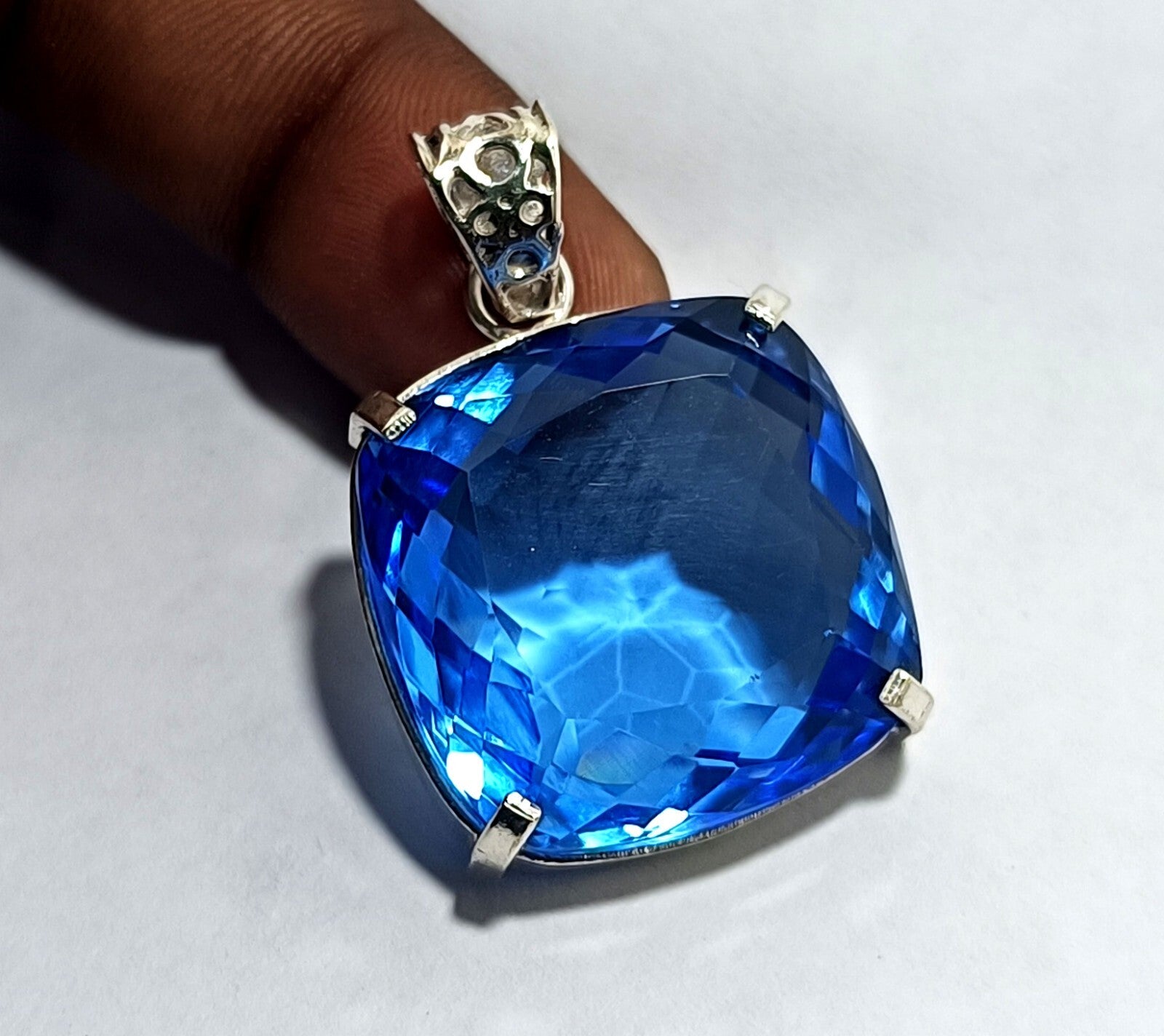 Certified Natural 89.00 Ct Brazilian Blue  Cushion Topaz Pendant Loose Gemstone