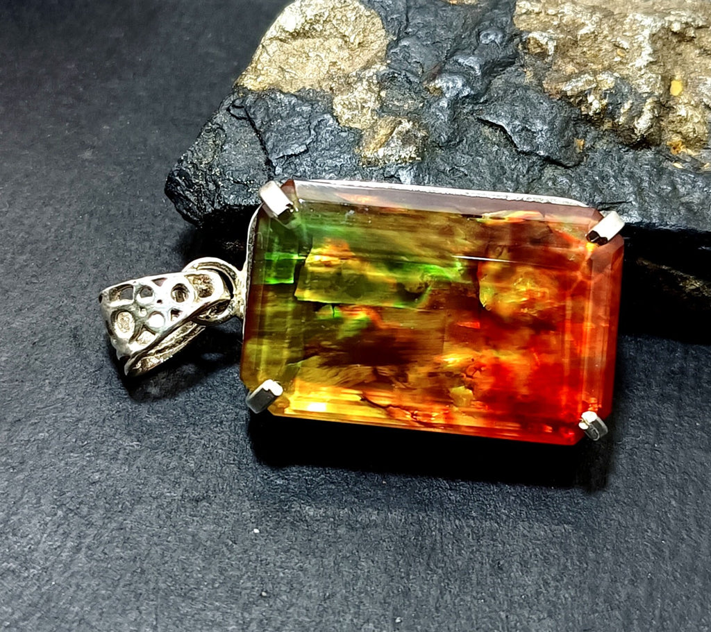 Certified 58.40  Ct Natural Ammolite 925 Solid Silver Pendant Loose Gemstone