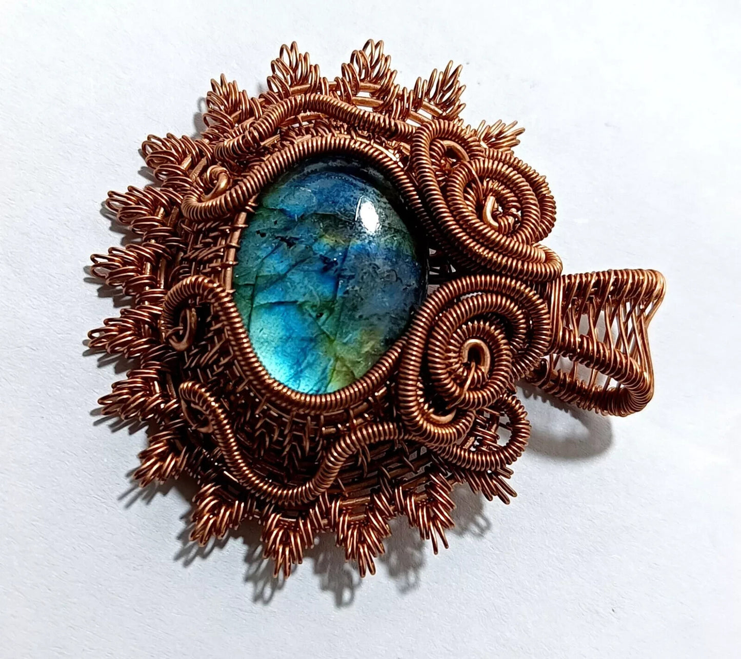 109.5 Ct Labradorite Wire Wrapped Pendant Handcrafted Copper Ethnic Gift 1.97"
