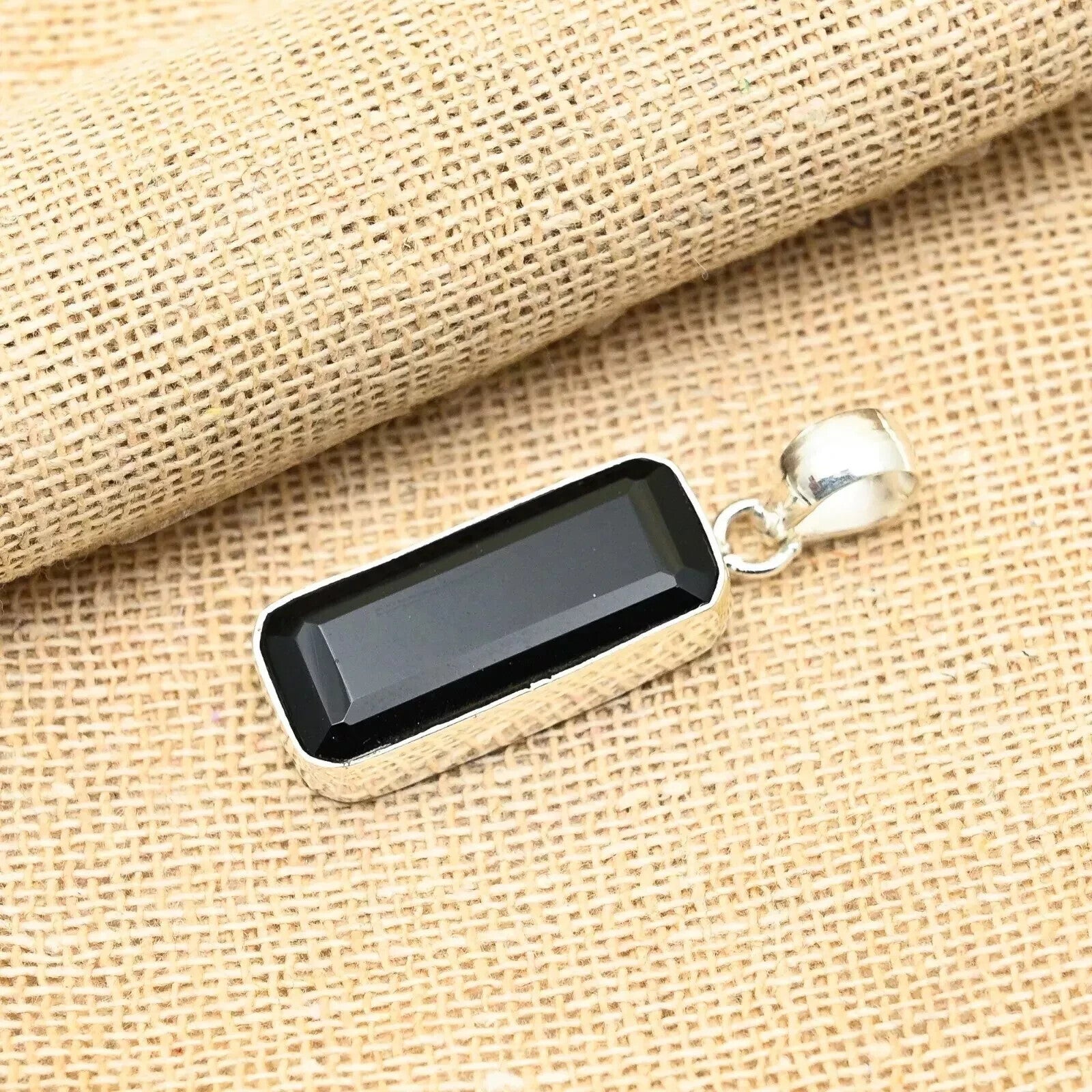 Black Spinel Gemstone Handmade Emerald CutSterling Silver Jewelry Pendant 25 Ct