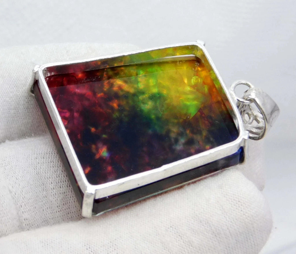 EGL Certified 85.15 Ct Natural Ammolite 925 Solid Silver Pendant Loose Gemstone