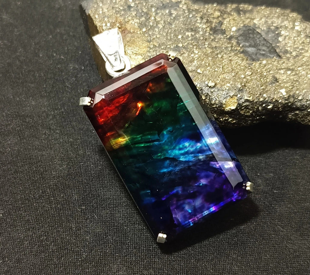 95.60 Ct Natural Ammolite Opal Doublet Pendant Multi-Color Rare Loose GEMSTONE