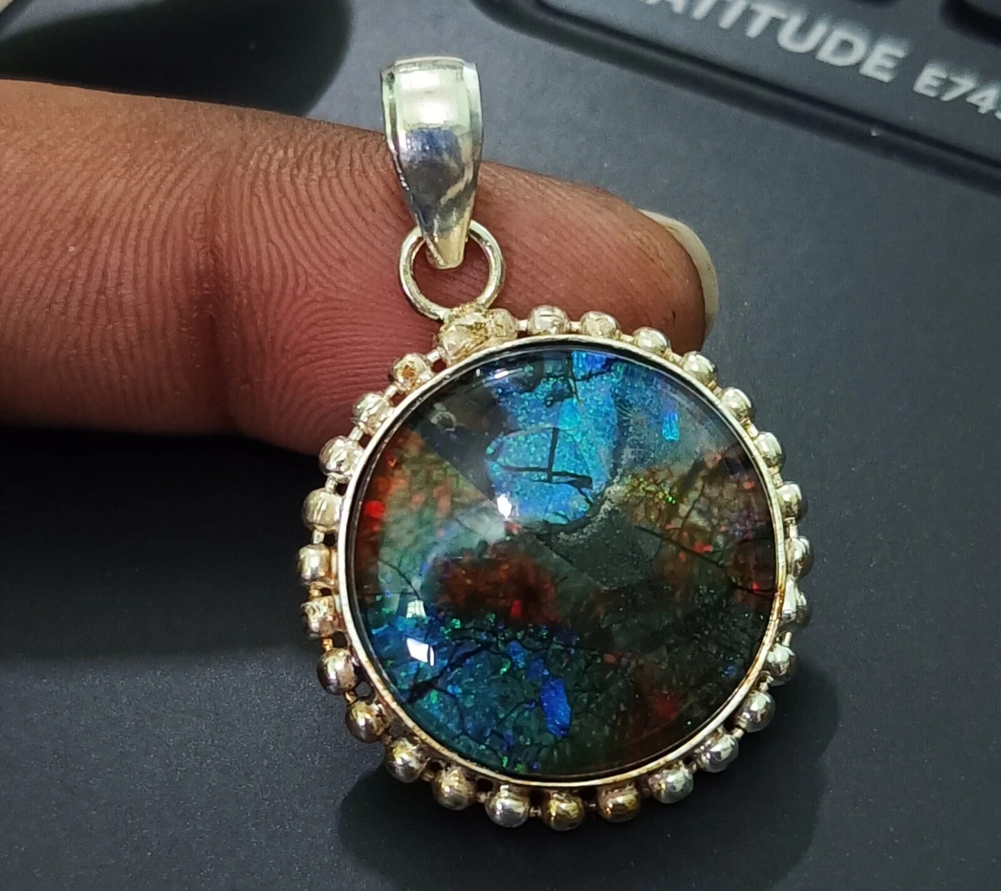 Sterling Silver Round Pendant 35.85 Ct Natural Monarch Fire Opal Certified Gems