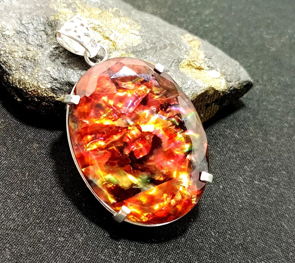 88.10 Ct Natural Ammolite 925 Solid Silver PENDANT MultiColor Certified Gemstone