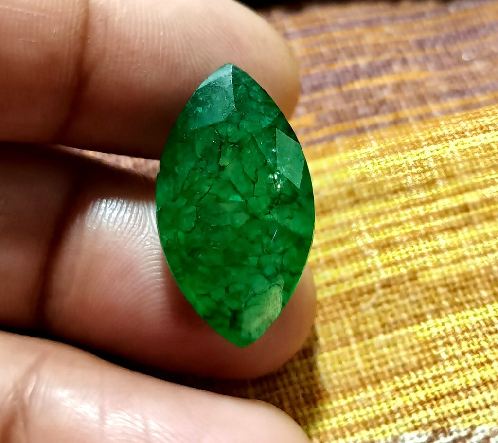 Flawless Natural 12.45 Ct Green Emerald Certified Marquise Facet Loose Gemstone
