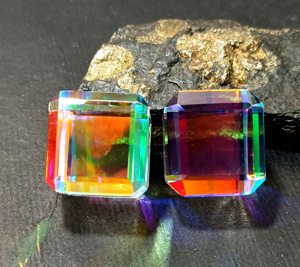 EGL Certified 243.05 Ct Natural Cube Cut Rainbow Color Mystic Loose Gems 2 pcs