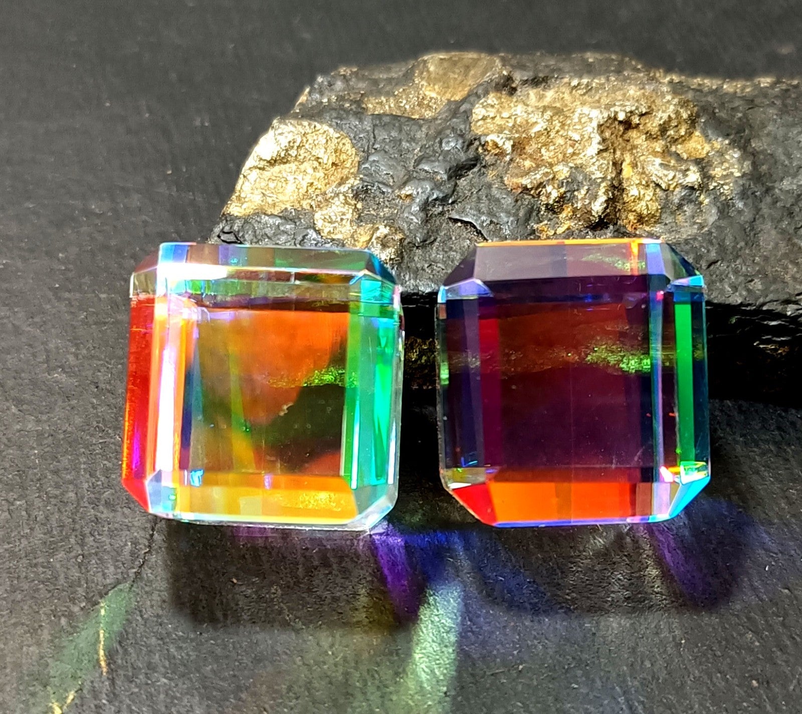 EGL Certified 243.05 Ct Natural Cube Cut Rainbow Color Mystic Loose Gems 2 pcs