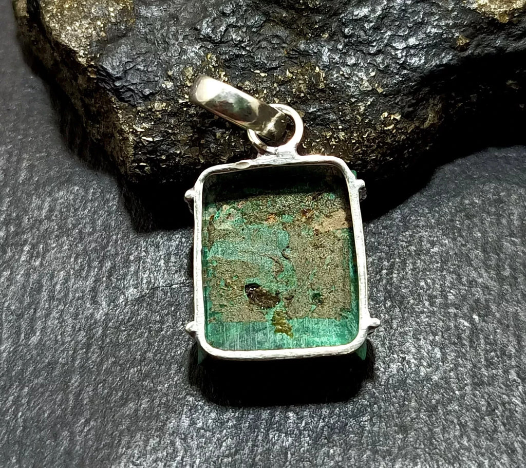 40.80 Natural Green Malachite Hand-Made Pendant In Solid Silver Certified A+Gems