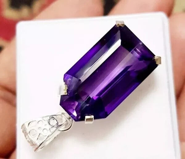 40 Ct Natural Purple Amethyst 925 Sterling Silver Solitaire Pendant Gemstone