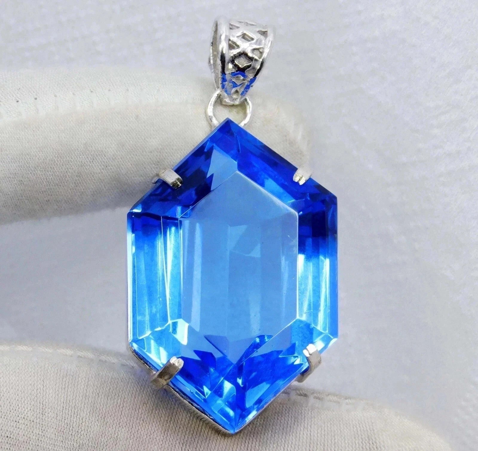 50 Ct+ Natural Blue Fancy Topaz 925 Solid Sterling Silver Pendant