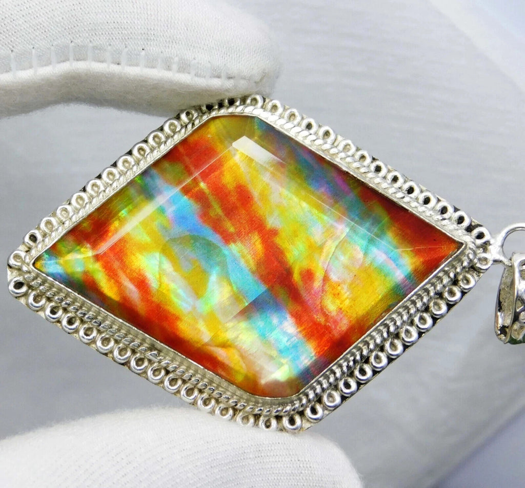 EGL Certified 75.15 Ct Natural Ammolite 925 Solid Silver Pendant Loose Gemstone