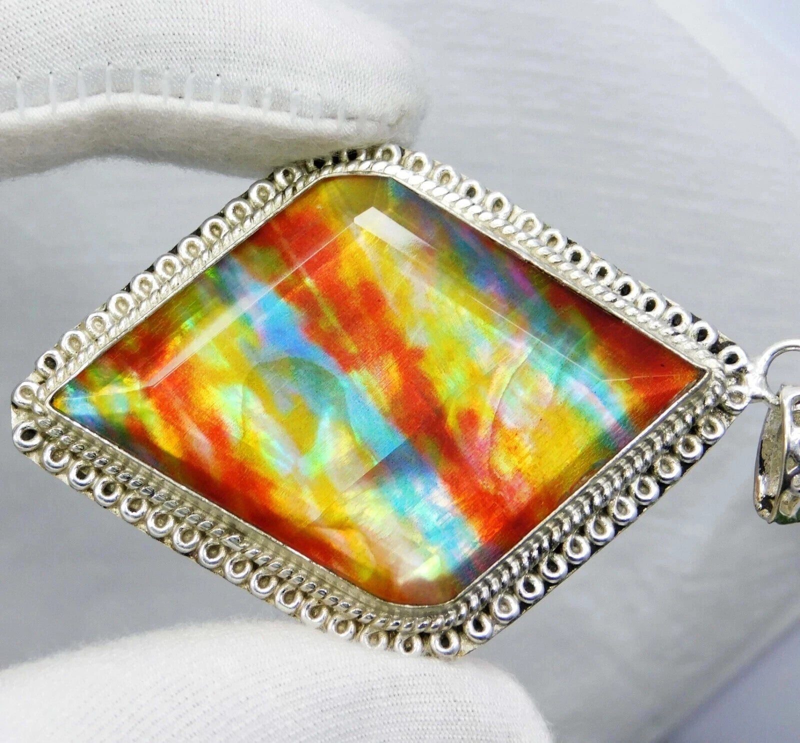 EGL Certified 75.15 Ct Natural Ammolite 925 Solid Silver Pendant Loose Gemstone
