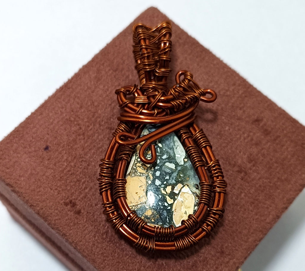 57.70 ct Copper Wire Wrapped Handmade Maligano jasper jewelry  Copper Pendant