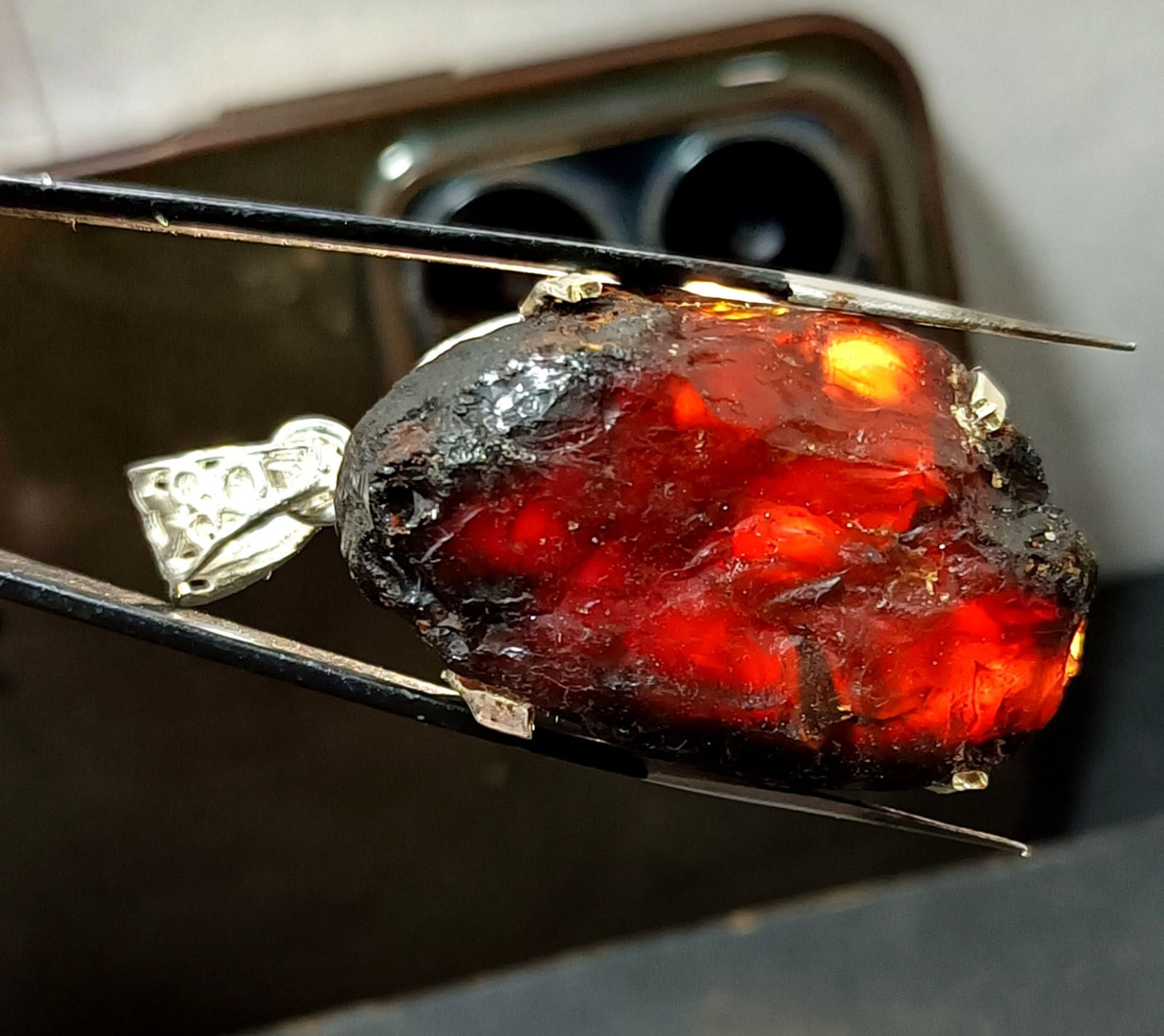 Natural Handmade 55.35 Ct Amber Rough Sterling Solid Silver Pendant Gemstone
