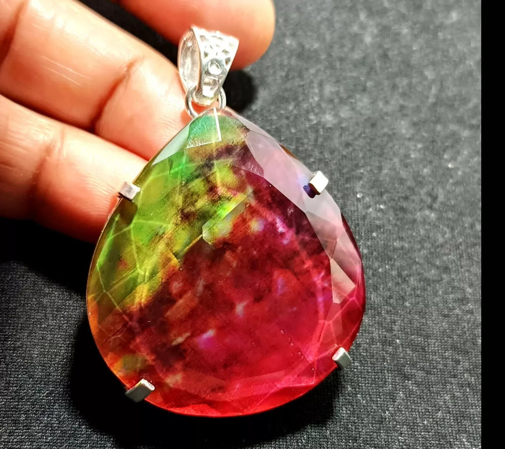 Certified 107.50 Ct Natural Ammolite 925 Solid Silver Pendant Loose Gemstone