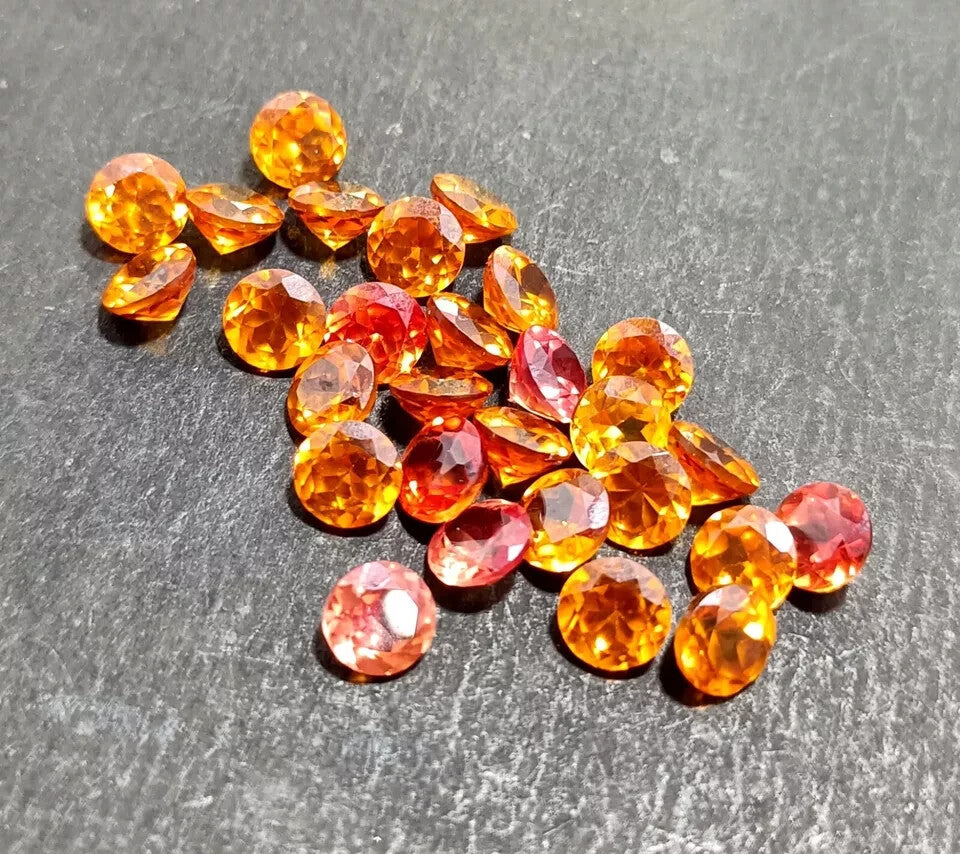 100 PC 5 MM Natural Orange Ceylon Sapphire Loose Gemstones Certified Round Lot