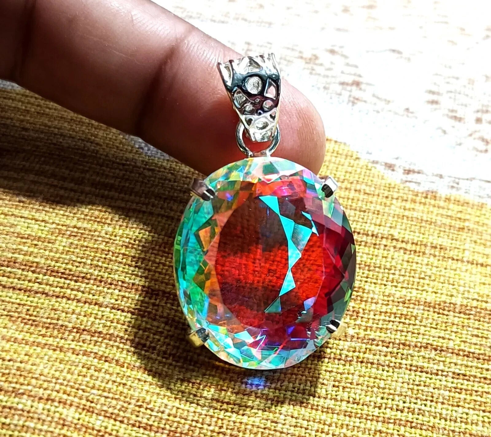 69.85 Ct EGL Certified Natural Mystic 925 Solid Silver Pendant Loose Gemstone