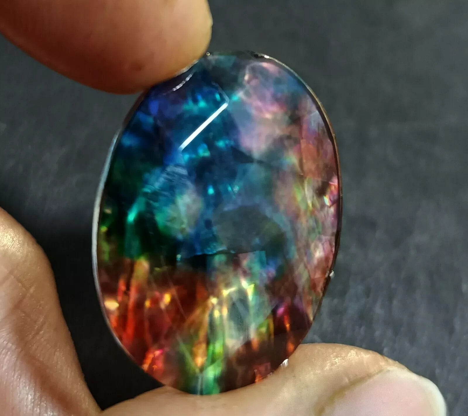 22.50 Ct Natural Ammolite Oval Opal-Like Organic Doublet Rare Loose GEMSTONE