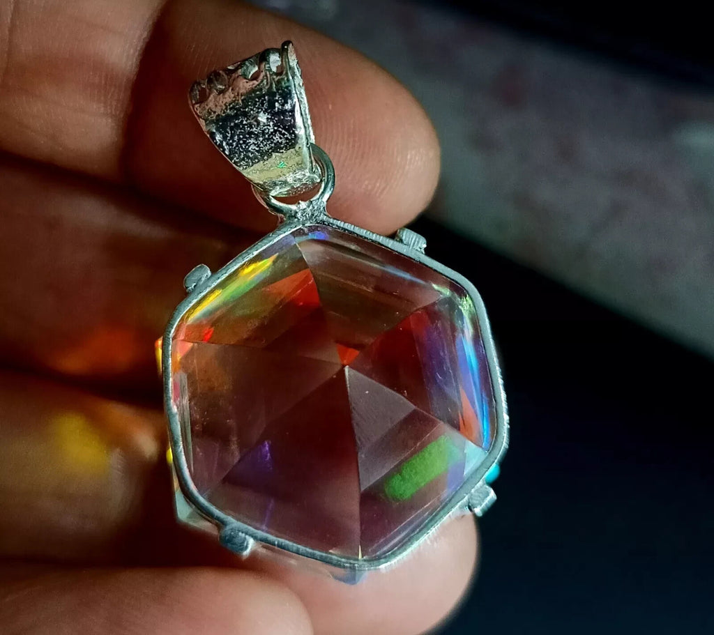 EGL 64.70 Ct+ Natural Mystic Topaz Hexagon Cut 925 Solid Silver Pendant Gemstone