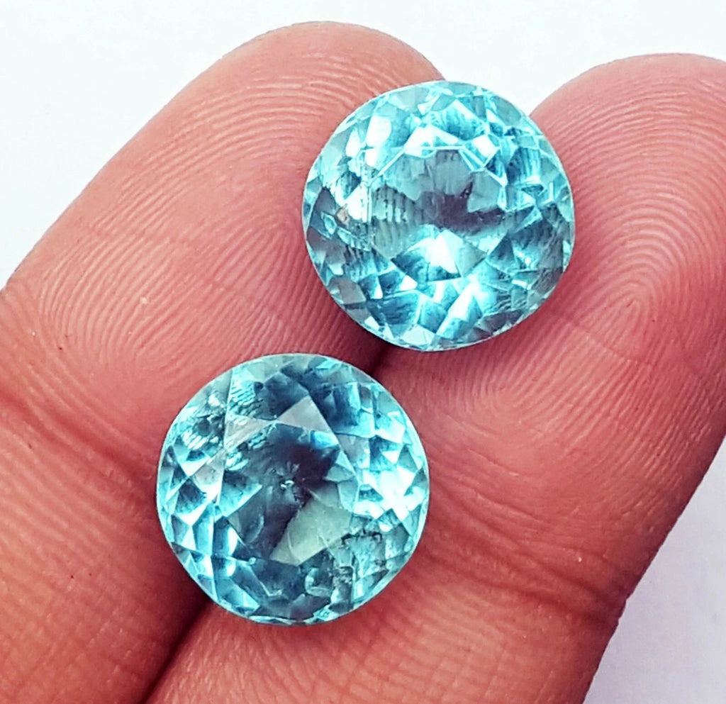 Brazilian Natural 8 Ct Blue Aquamarine Round Loose Gemstone Certified Lot/ 2 Pcs