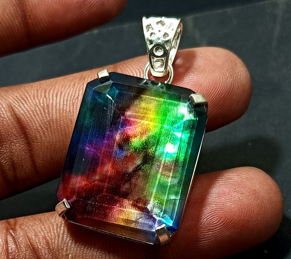 EGL Certified 58.60 Ct Natural Ammolite 925 Solid Silver Pendant Loose Gemstone