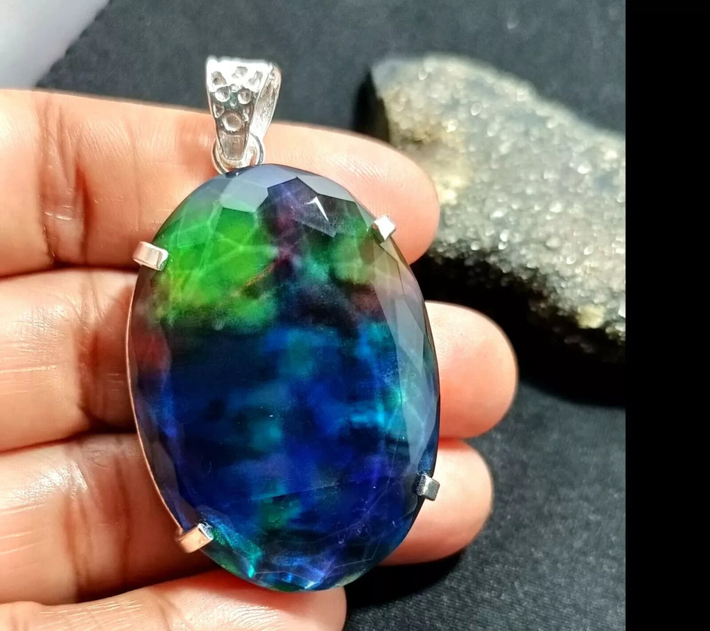 Certified 90.90 Ct Natural Ammolite 925 Solid Silver Loose Pendant Gemstone