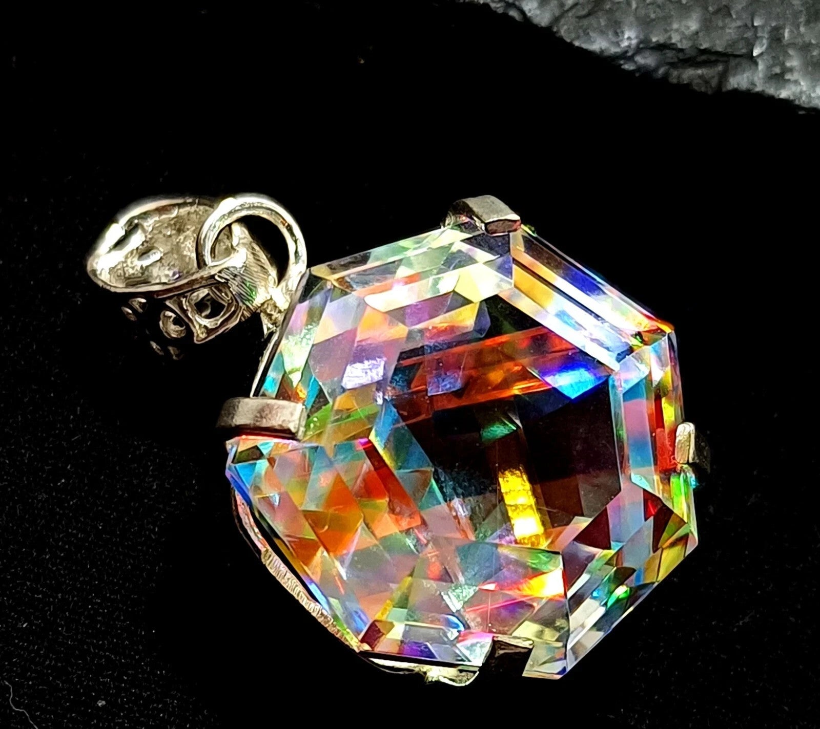 EGL 60.15 Ct+ Natural Mystic Topaz Hexagon Cut 925 Solid Silver Pendant Gemstone