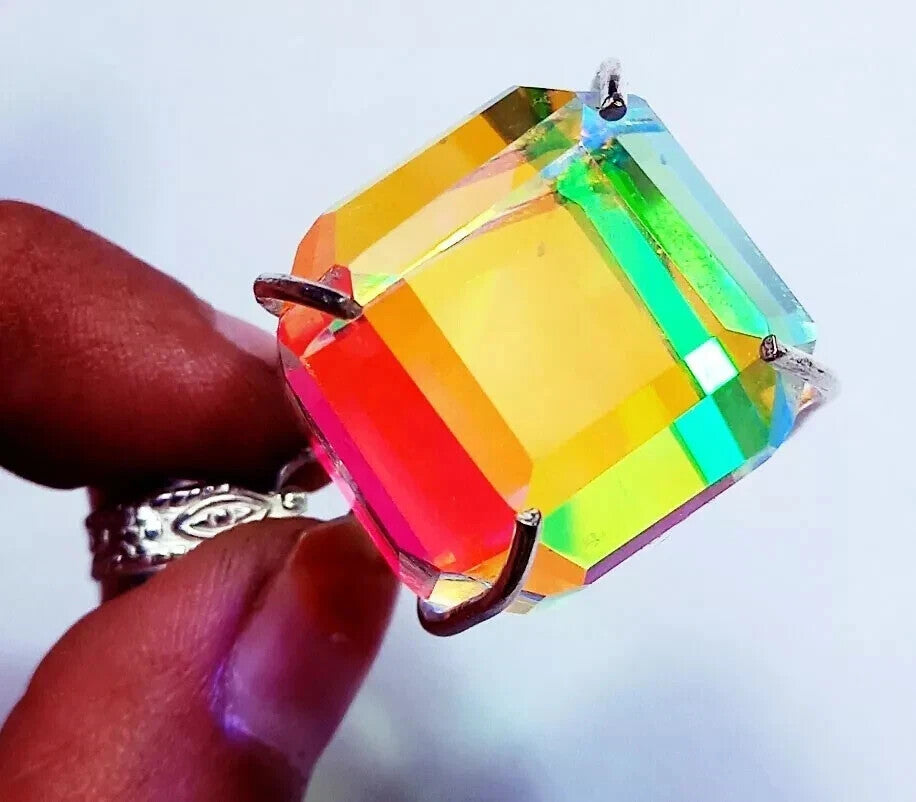 100 Ct Loose Natural Mystic Quartz Cube Gems in solid Sliver Timeless Pendant