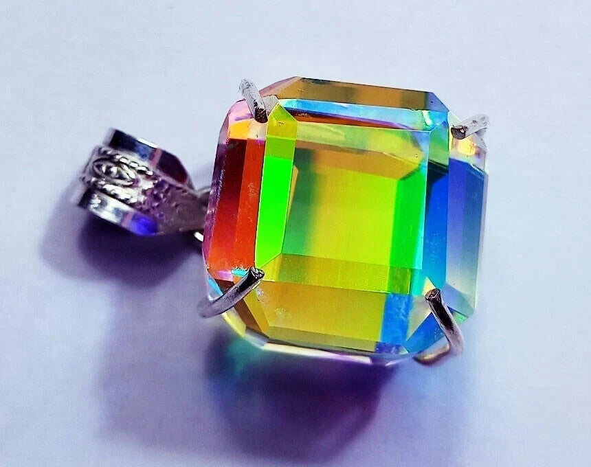 100 Ct Loose Natural Mystic Quartz Cube Gems in solid Sliver Timeless Pendant