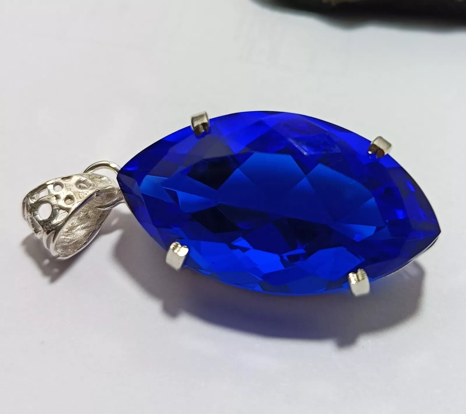 68.45Ct Marquise Deep Blue Natural Topaz 925 Solid Silver Pendant Loose Gemstone