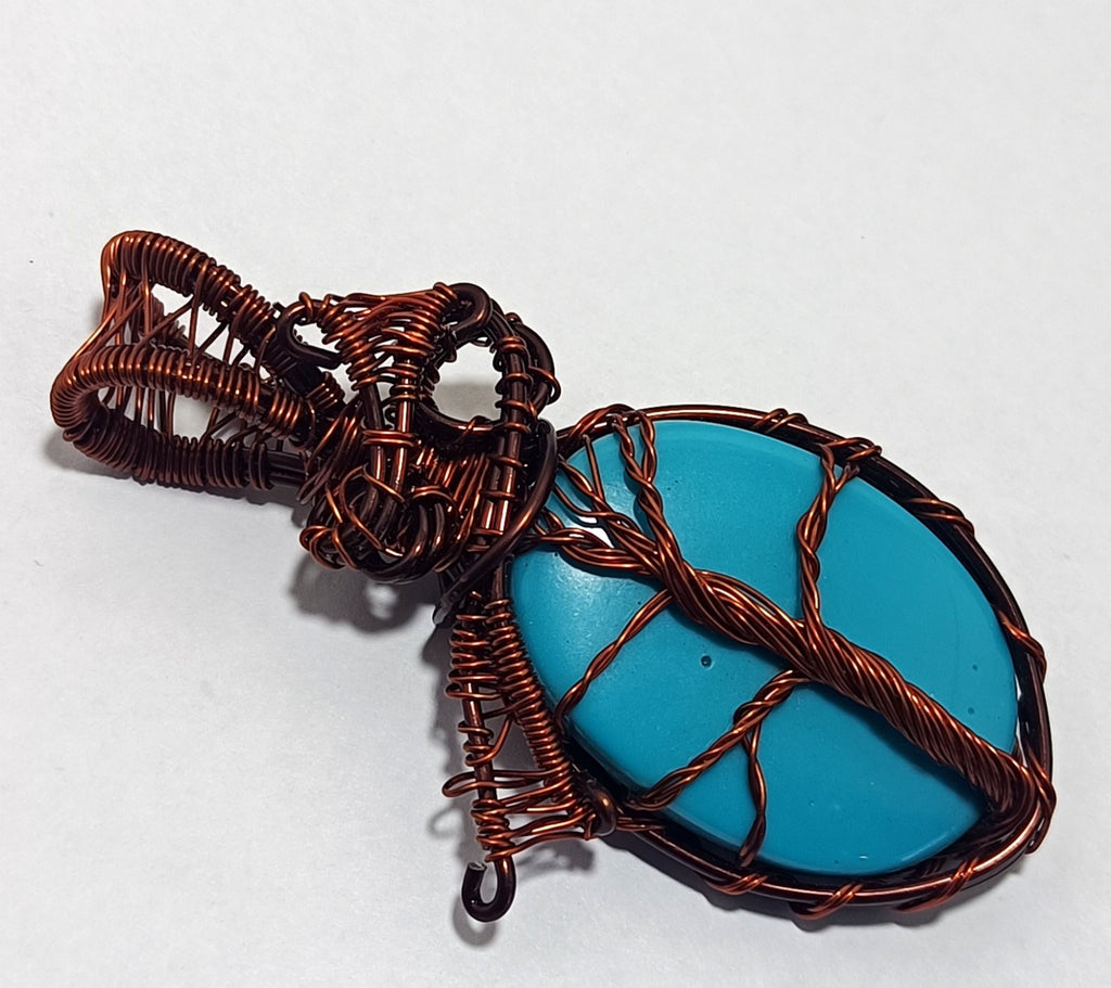 92.95 Ct Certified GIE Tree Of Life Turquise Copper Wire Jewelry HandmadePendant